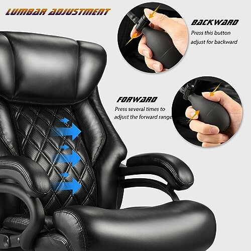 Ergonomic chair with lumbar adjustment instructions.