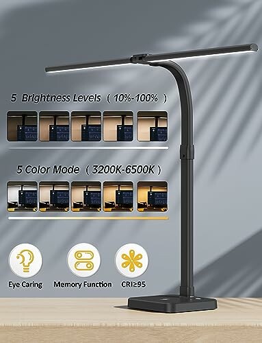 LED desk lamp with adjustable brightness and color modes.