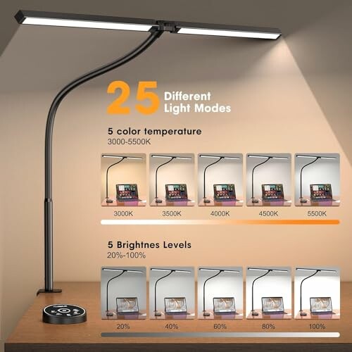 LED floor lamp showing 25 different light modes with adjustable color temperature and brightness levels.