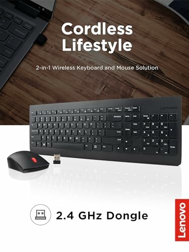 Lenovo wireless keyboard and mouse with 2.4 GHz dongle