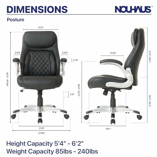 Office chair dimensions and specifications.