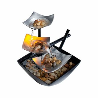 Three-tier tabletop water fountain with stones