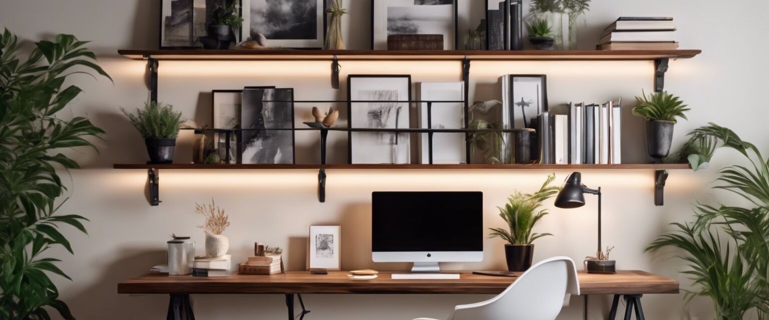 Wall-mounted shelves in an office